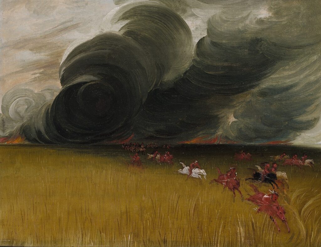 George Caitlin painting of prairie fires, 1832. Courtesy Smithsonian American Art Museum.