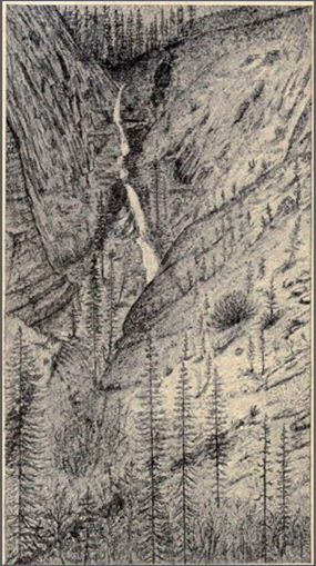 Sketch by John Muir: approach of Dome Creek to Yosemite