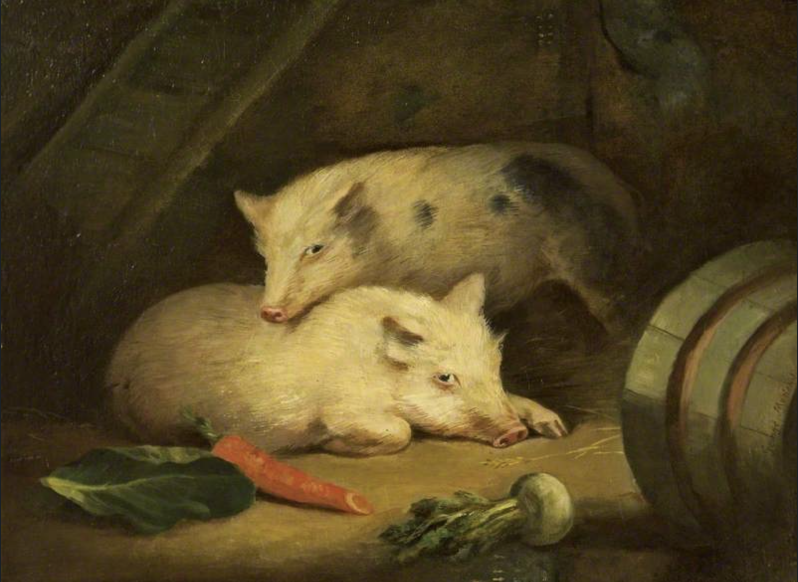 Two pigs by George Morland, late 18th century. Public domain.